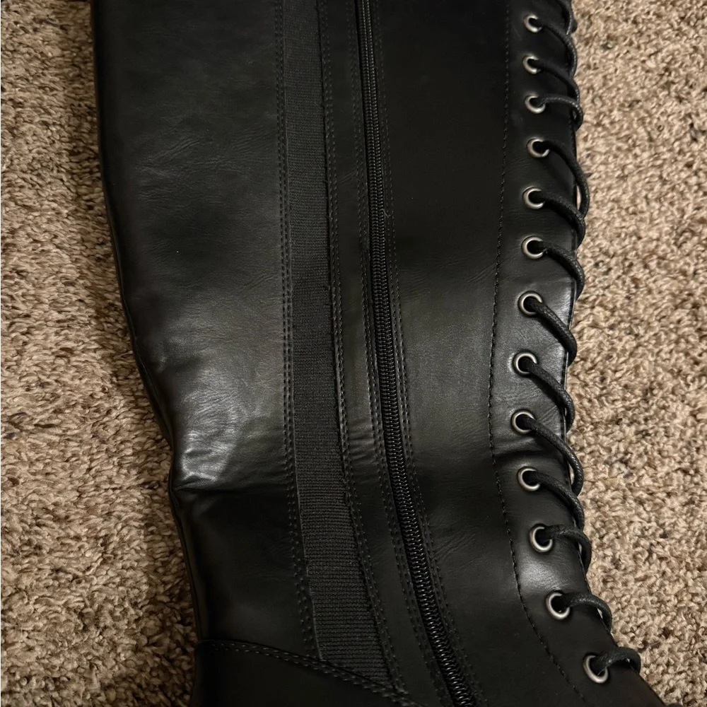 Black Lace-Up Knee-High Boots - Picture 4 of 11